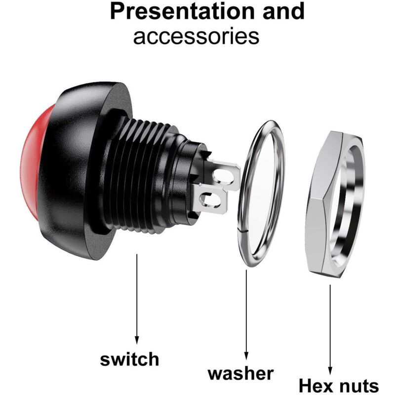 12mm Waterproof Momentary Push Button Switch SPST ON/OFF 12pcs 3A/3V-5V-9V-12V-24V-230VAC Round for Car Horn PC Table Lamp Home Doorbell