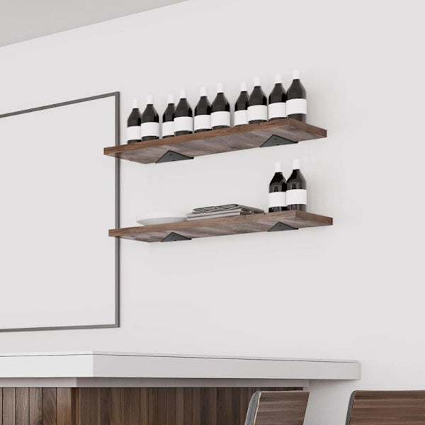 Floating shelf brackets, invisible triangular edges.