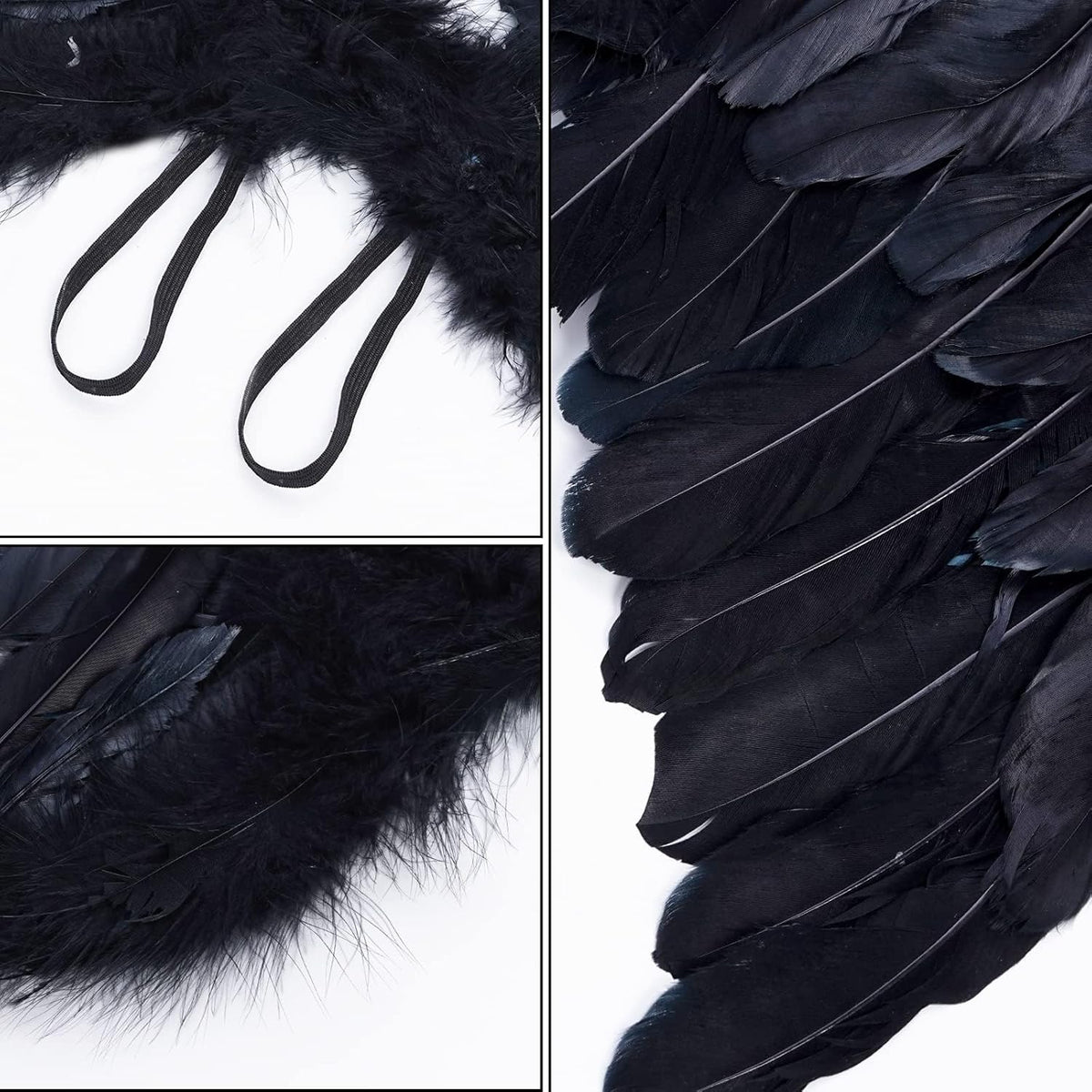 Angel Wings, Black, Angel Costume for Women, with Halo and Black Wings, for Girls, Feather Wings Fallen Angel Wings - Black-45 cm