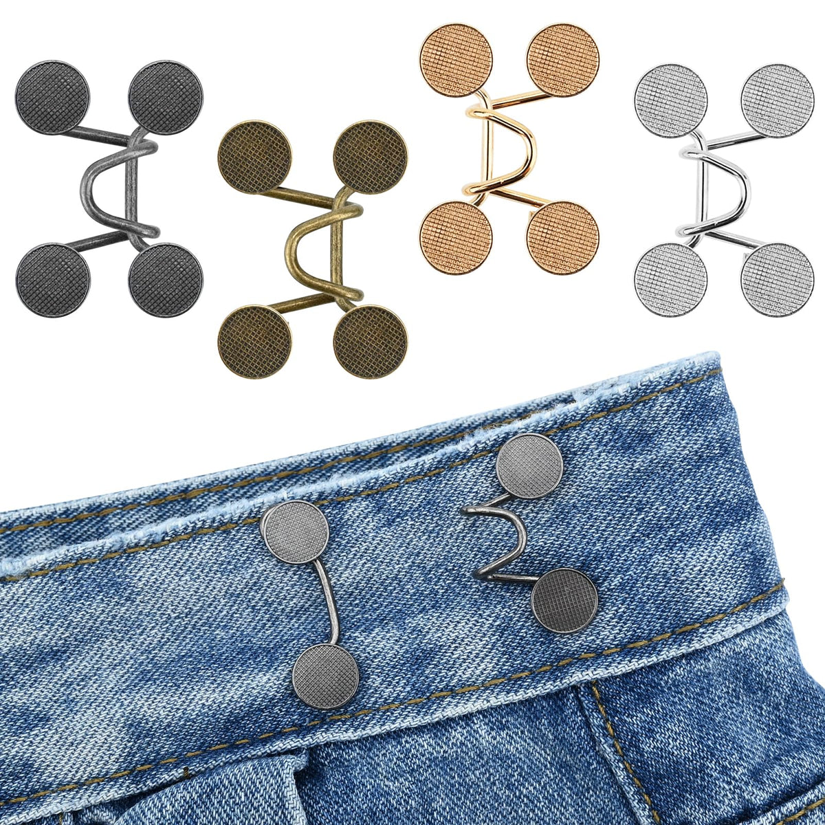 Jeans Waist Adjustment Set, No Stitching, Removable Trouser Buttons, Jeans Waist Buckle, Jeans Tightening Buckle for Waist Adjustment{EE}