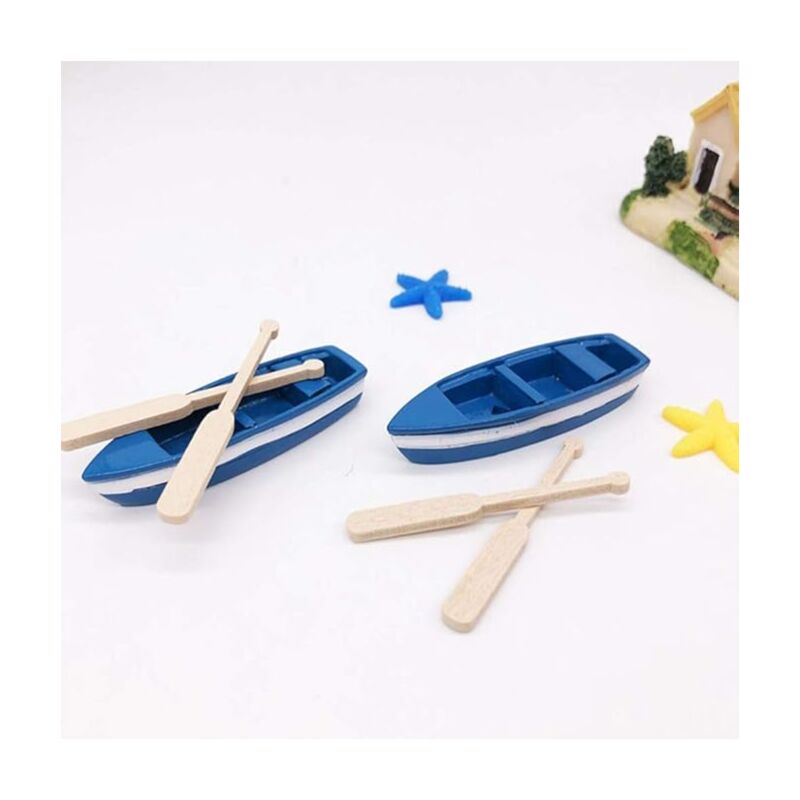 Miniature Dollhouse Rowing Boats with Oars Mini Fairy Garden Resin Rowing Boat Dollhouse Nautical Ornament