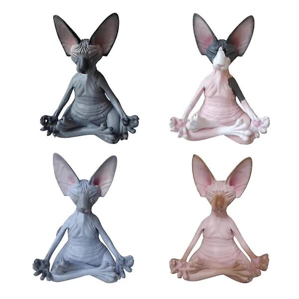 Set of 4 Meditating Cat Collectible Figurines Handmade Decorative Toys