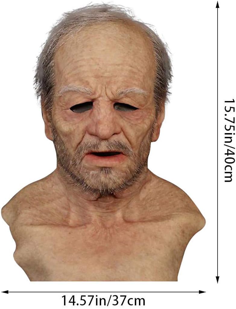 Halloween Latex Mask - Old Man Decor Realistic Face Mask for Human Wrinkle B
