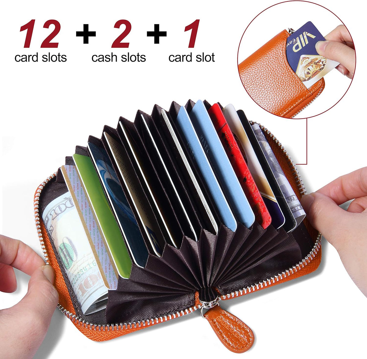 Credit Card Holder RFID Blocking Wallets Thin Mini Bag for Travel Card Case & Money Organizers Cash Envelope Wallet for Women Gift_yux Orange