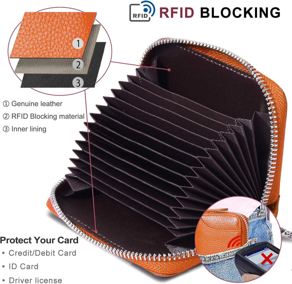Credit Card Holder RFID Blocking Wallets Thin Mini Bag for Travel Card Case & Money Organizers Cash Envelope Wallet for Women Gift_yux Orange