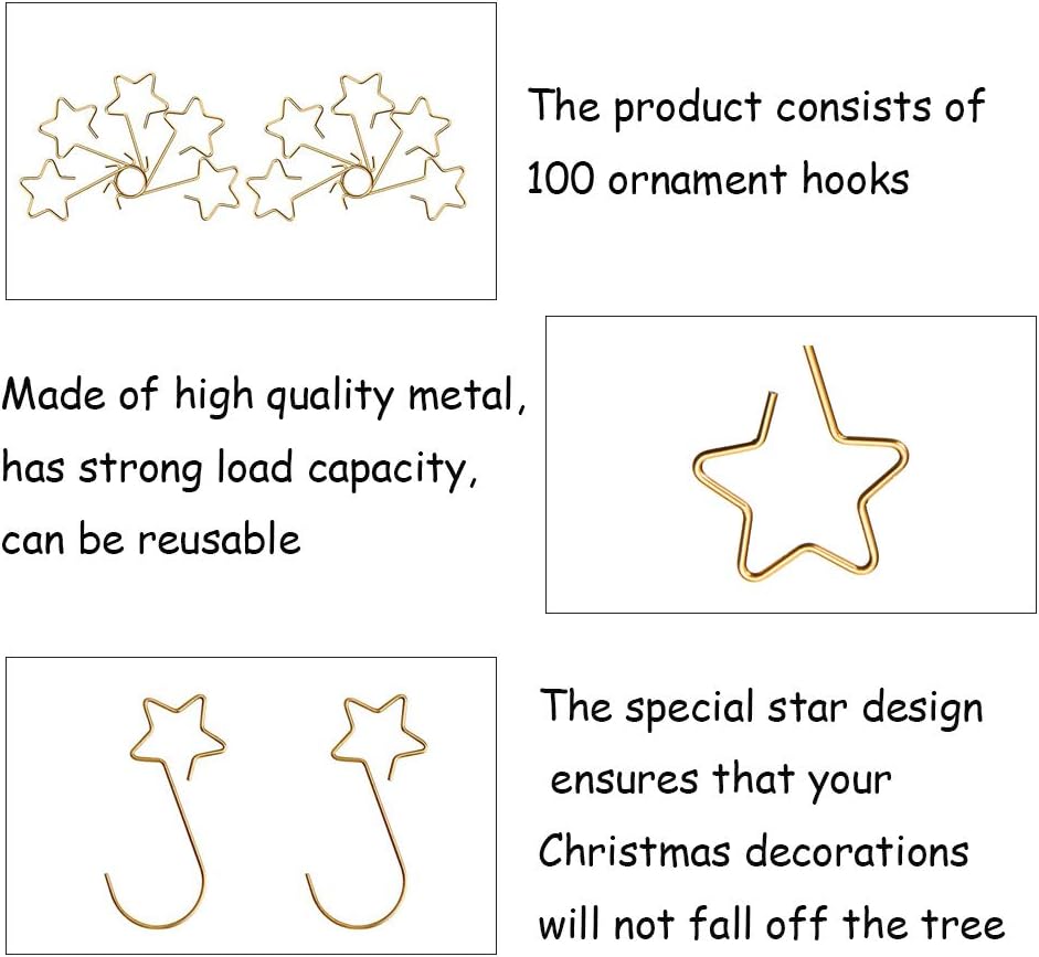 100 Christmas tree baubles hooks for decoration - Gold star