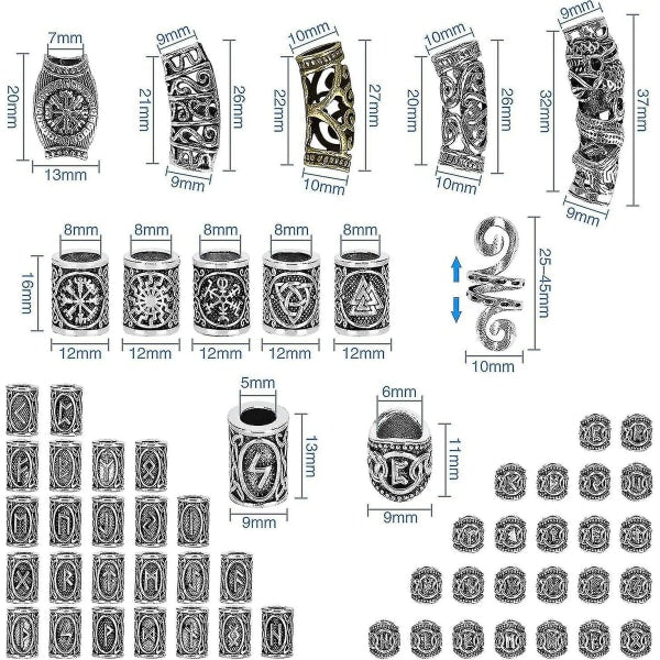 Kryc 80 Rune Beads Set With 300 Rubber Bands, Viking Beard Beads, Antique DIY Hair And Beard Beads, Nordic Hair Jewelry, Braided Bracelet, Pendant