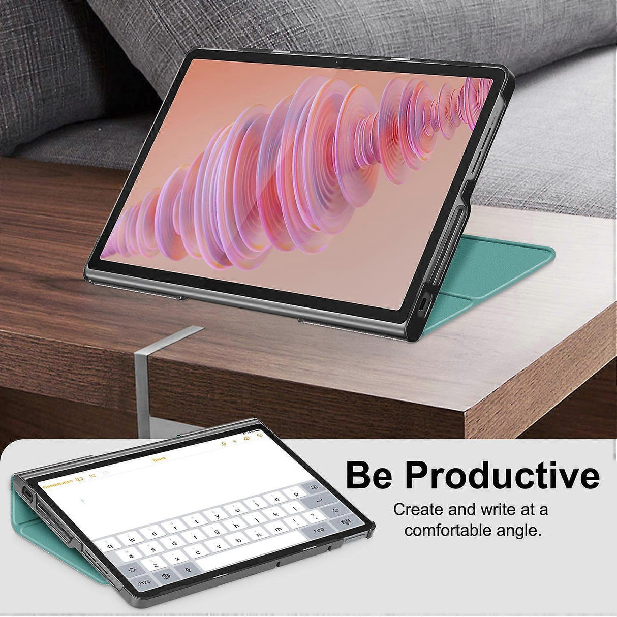 Protective Stand for Lenovo Tab Plus 11.5 inch TB351FU with Heat Dissipation in Leather Blackish Green