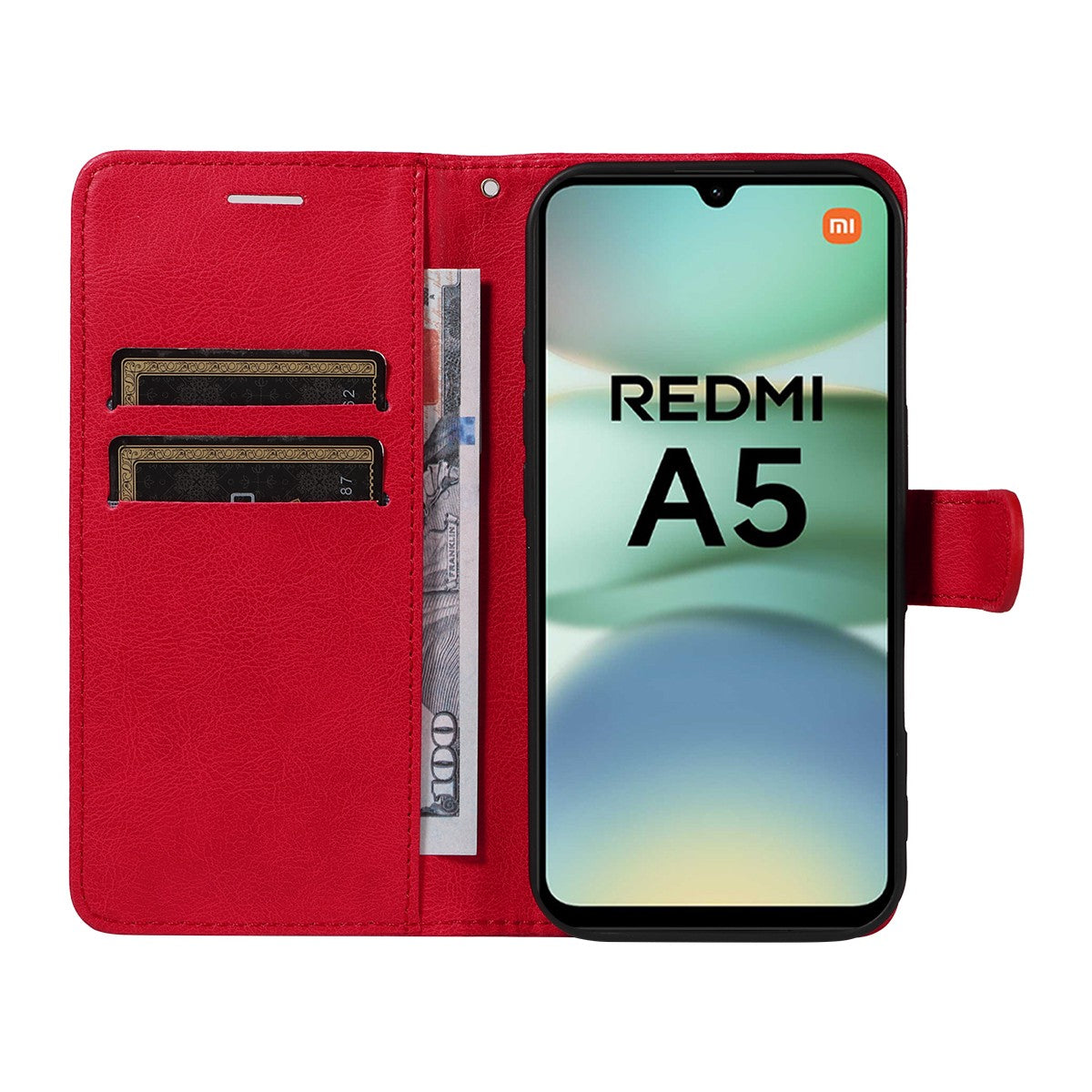 SKALO Xiaomi Redmi A5 4G PU Leather Wallet Case - More Colors_MGF Red Red