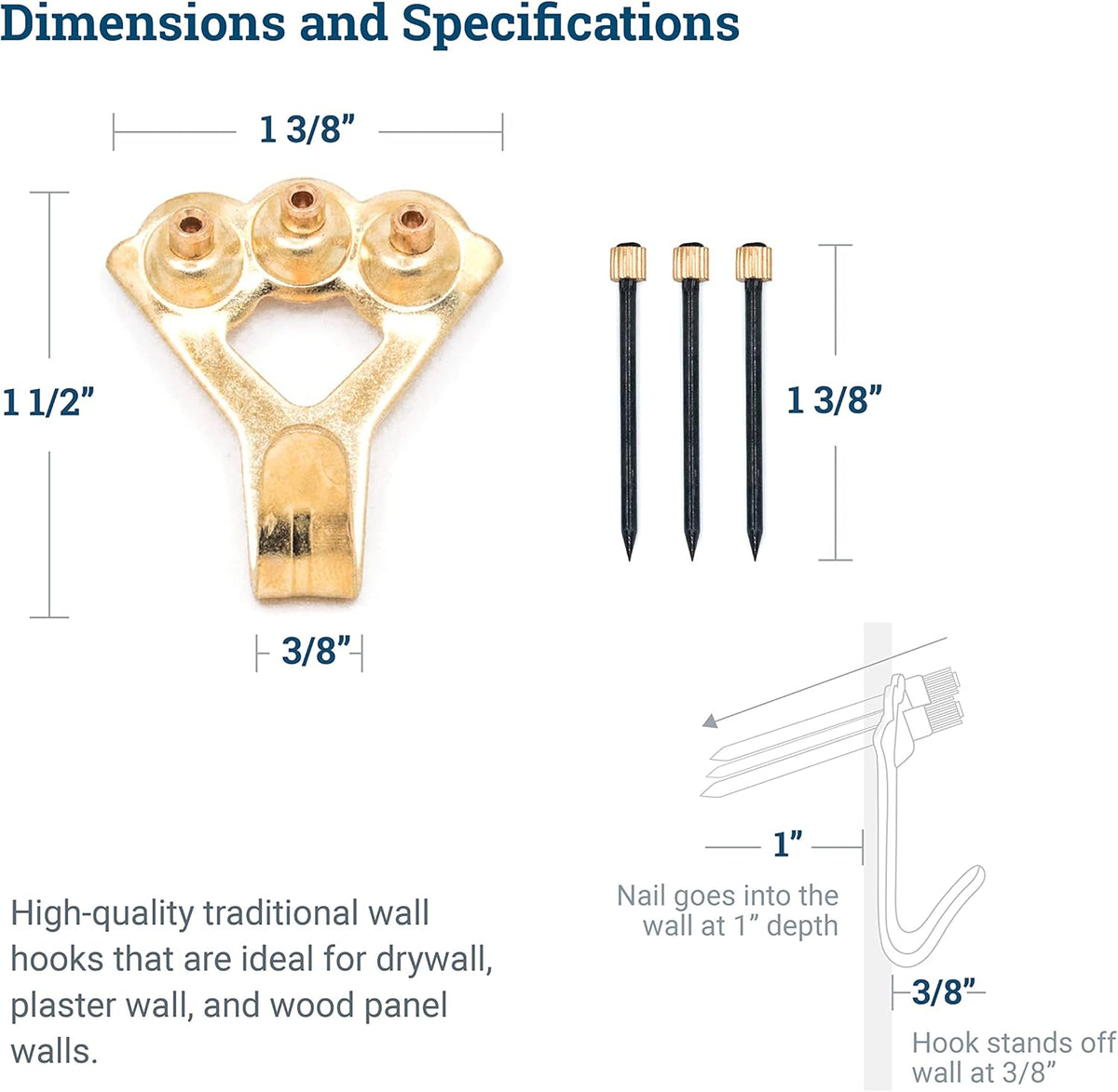 Heavy Duty Picture Hooks Hold Up to 45 kg - 10-pack with Nails | Picture Hooks for Drywall - Mirrors
