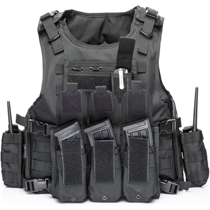 Tactical Vest, Adjustable Plate Carrier for Army, Police, Black