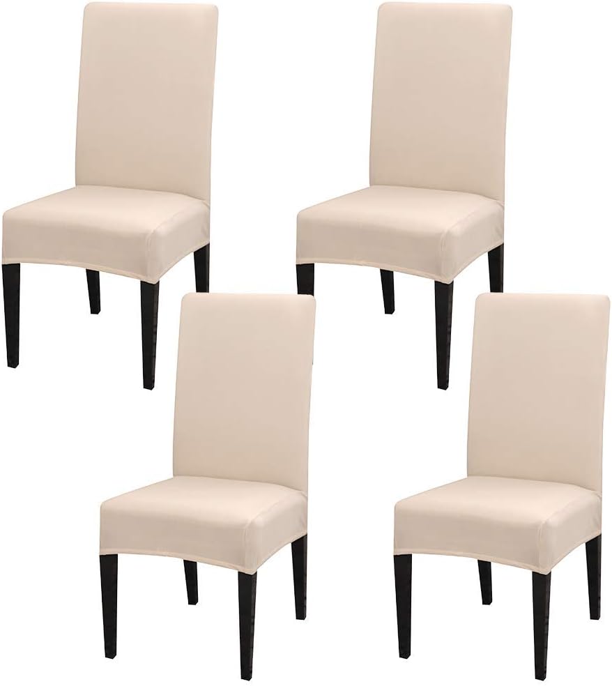 Chair Covers Set of 4 or 6, Stretch Removable Washable Chair Covers Decoration Slipcovers Seat Covers for Hotel beige-tfrf beige 4pcs