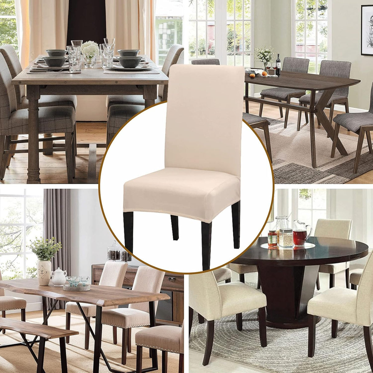 Chair Covers Set of 4 or 6, Stretch Removable Washable Chair Covers Decoration Slipcovers Seat Covers for Hotel beige-tfrf beige 4pcs
