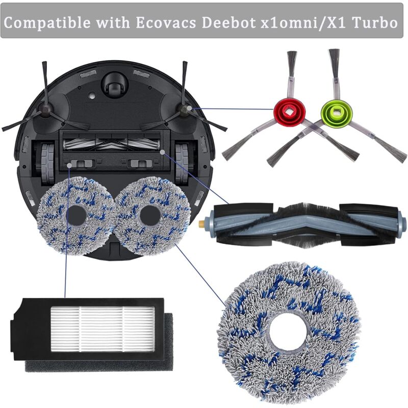 Filter Brush Cloth Replacement Accessories Set for Ecovacs DEEBOT T20 Omni T10 Omni DEEBOT X1 Omni X1 Turbo X1 Plus Robot Vacuum Cleaner (15 Pieces)