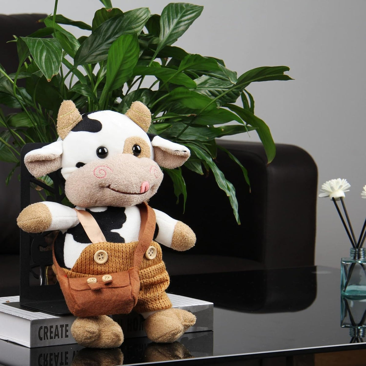 Cow plush toy cow cuddly toy 30 cm large milk pillow soft cow plush toy cow hug pillow, brown—yux