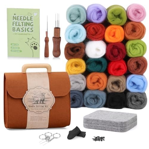 Needle Felting Set in 24 Colors - Felting Tools and Storage Bag, Large Set with Felting Wool, Needles and Felting Mat for DIY