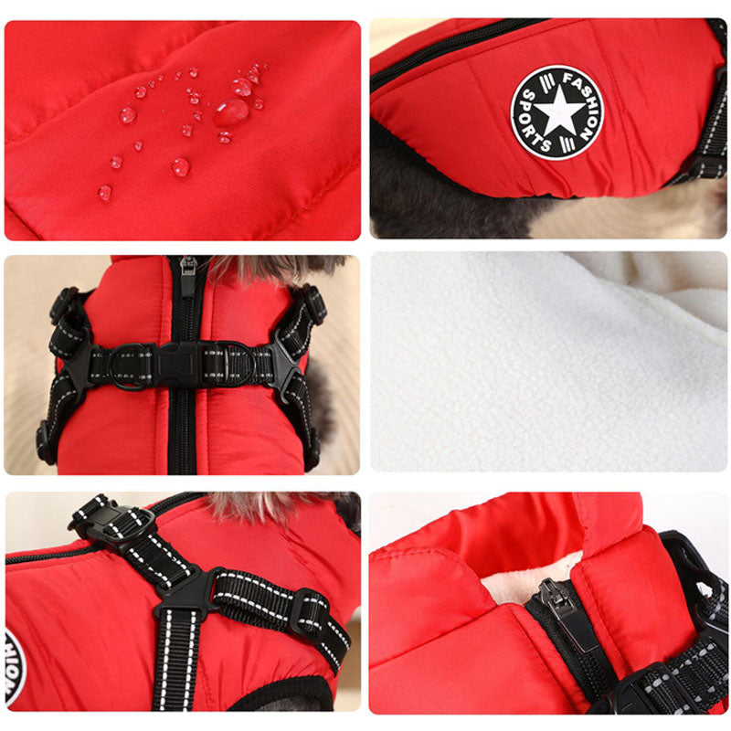 Winter jacket for dog with harness, waterproof dog jacket with zipper and fleece pink Pink XL