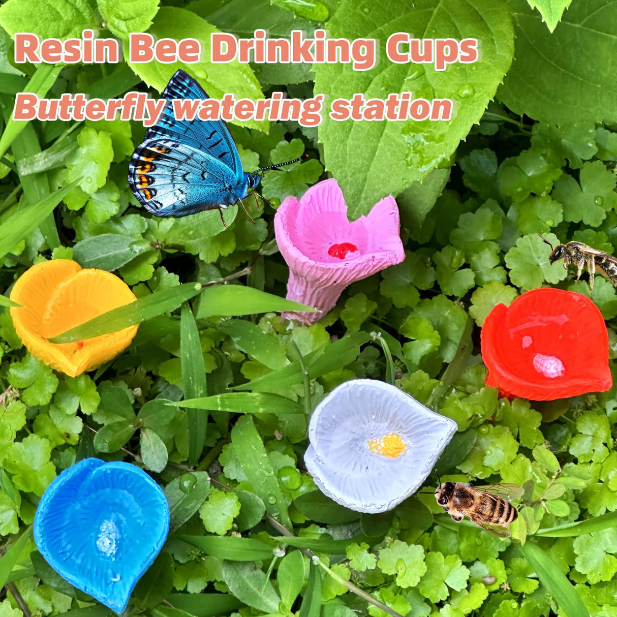 5-pack bee drinking station, garden cup for bees, drinking station for bees and butterflies, bee waterer for outdoor garden decoration blue