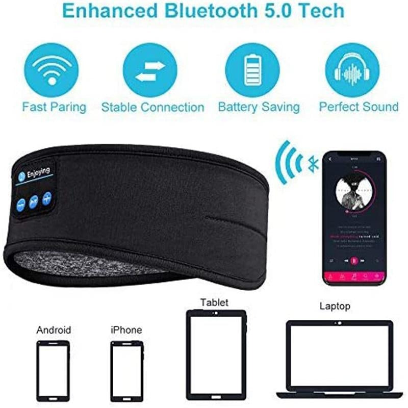 Wireless Stereo Headset with Headband for Running, Sleeping and Music - Black