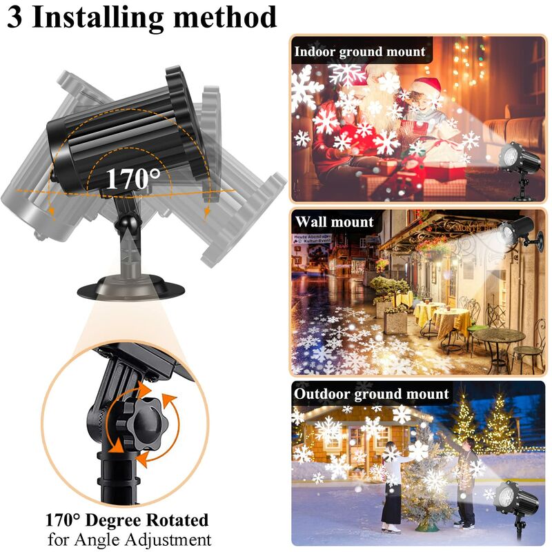 Christmas Snowflake LED Projection Lamp Outdoor IP65 Waterproof with Remote Control for Indoor Party Garden Wedding Bar