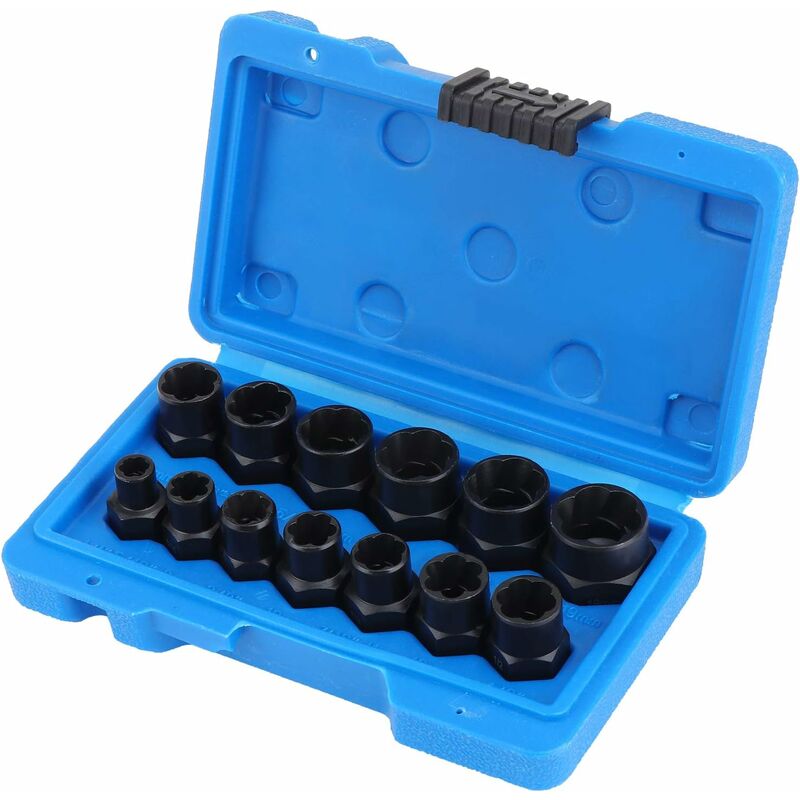 Socket wrench sets, nut extractor, socket for damaged bolts (13 pieces)