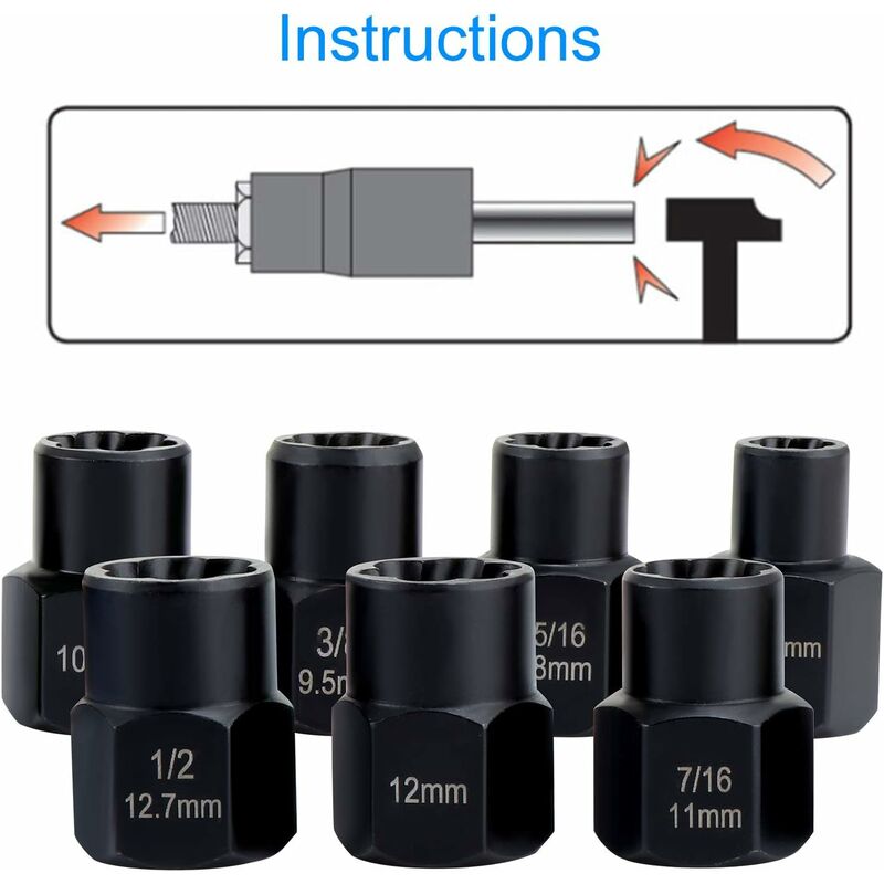 Socket wrench sets, nut extractor, socket for damaged bolts (13 pieces)
