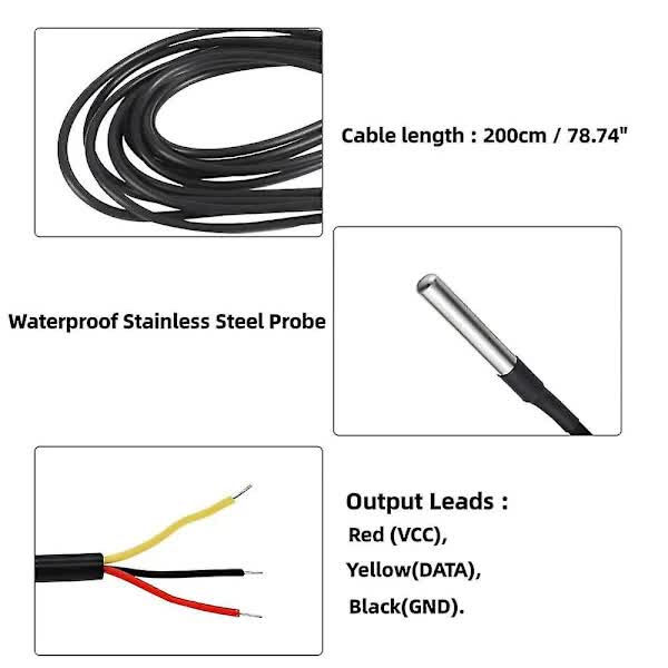 5pcs Waterproof DS18B20 Temperature Sensor, Digital Temperature Thermal Cable Temperature (-55- +125)
