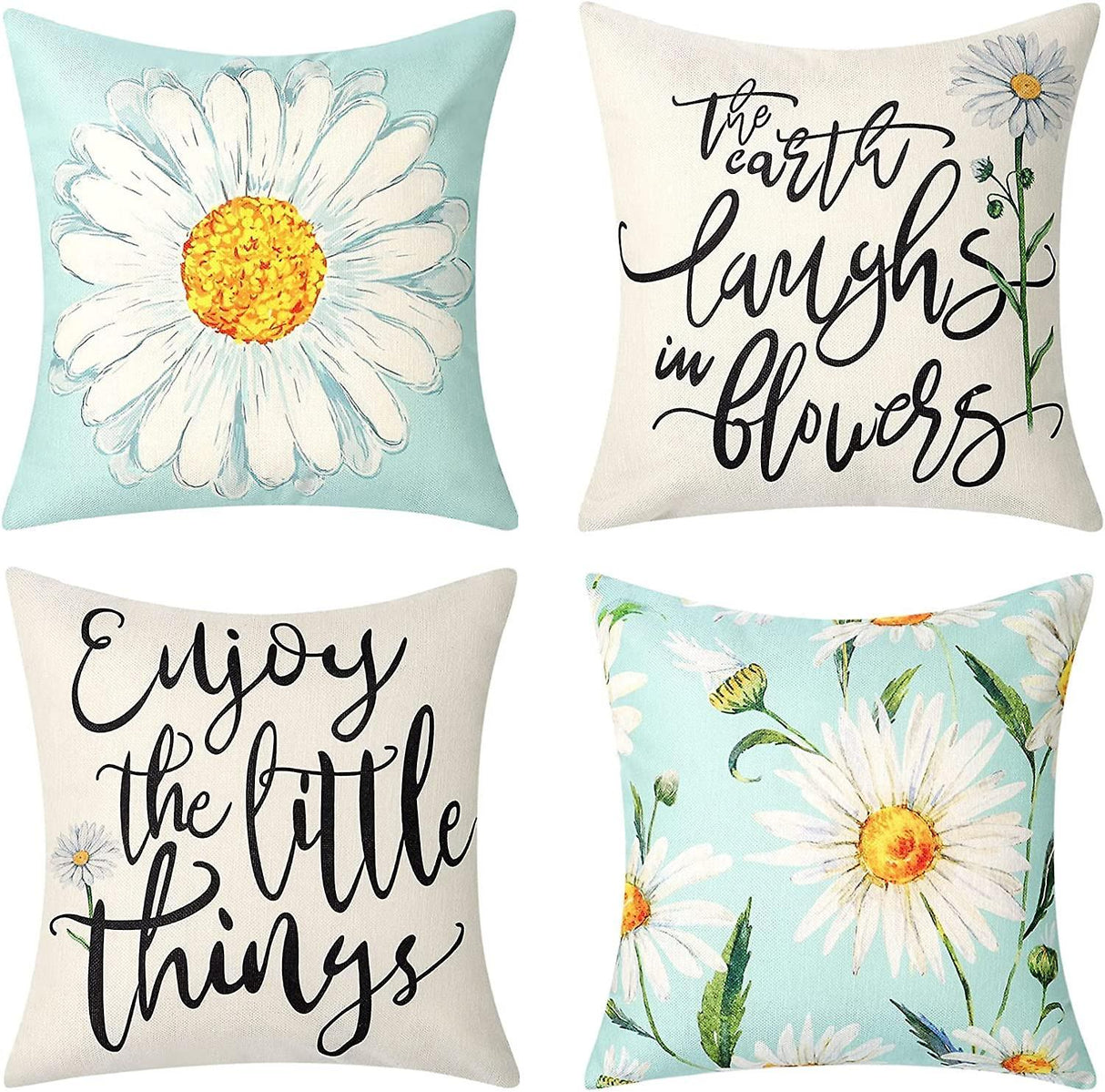 Cushion Cover 45 x 45 cm Set of 4 Decorative Cushions Daisy Cushion Cover Decoration Cotton Decorative Cushions for Garden Living Room Bedroom Modern