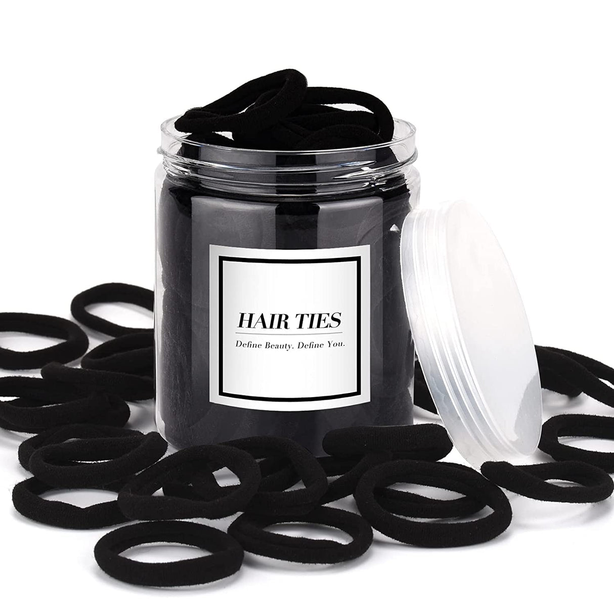 50 pcs Black Hair Ties, Seamless Cotton Ponytail Holders, Elastic Hair Bands That Don't Hurt for Thick, Heavy and Curly Hair dark