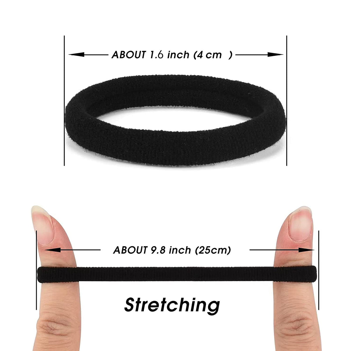 50 pcs Black Hair Ties, Seamless Cotton Ponytail Holders, Elastic Hair Bands That Don't Hurt for Thick, Heavy and Curly Hair dark