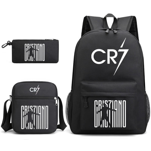 Cristiano Ronaldo Backpack for Youth, School Backpack, 3-Piece Set, Black -