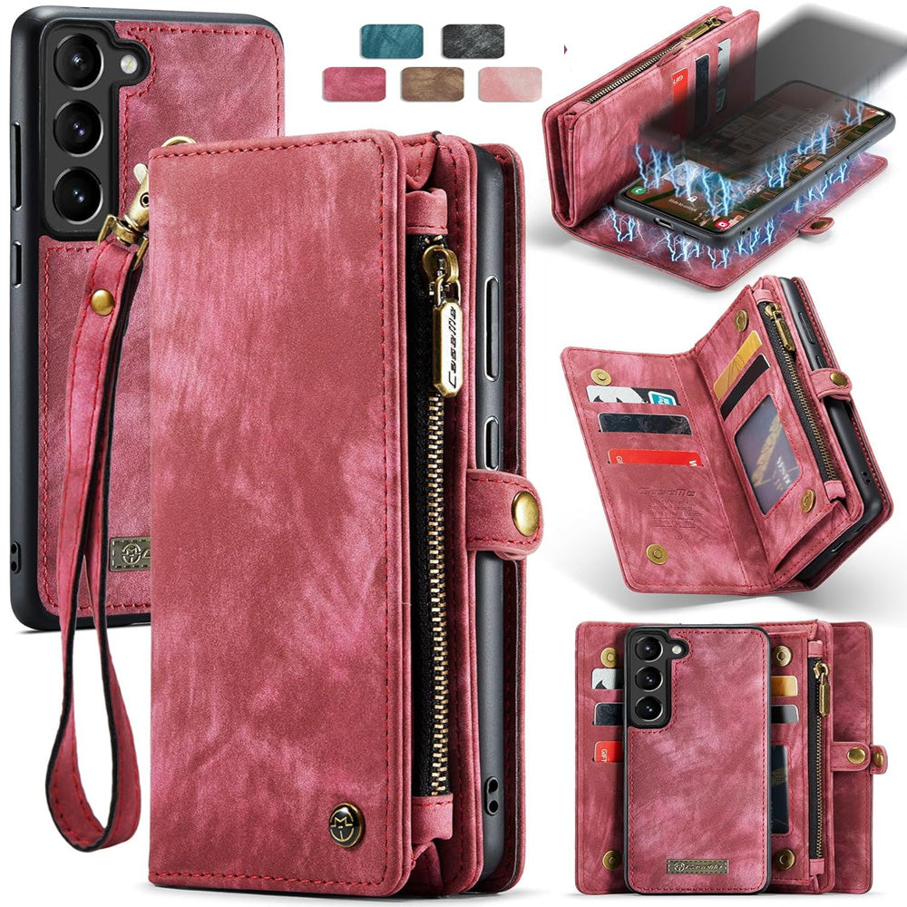 Retro Leather Wallet Case with Card Holder & Magnetic Closure for iPhone 16 & Samsung, Dark Pink Dark Pink \u4e09\u661fS25