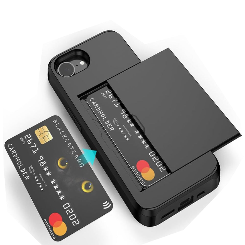 iPhone 16E case with card holder Black Black_yux