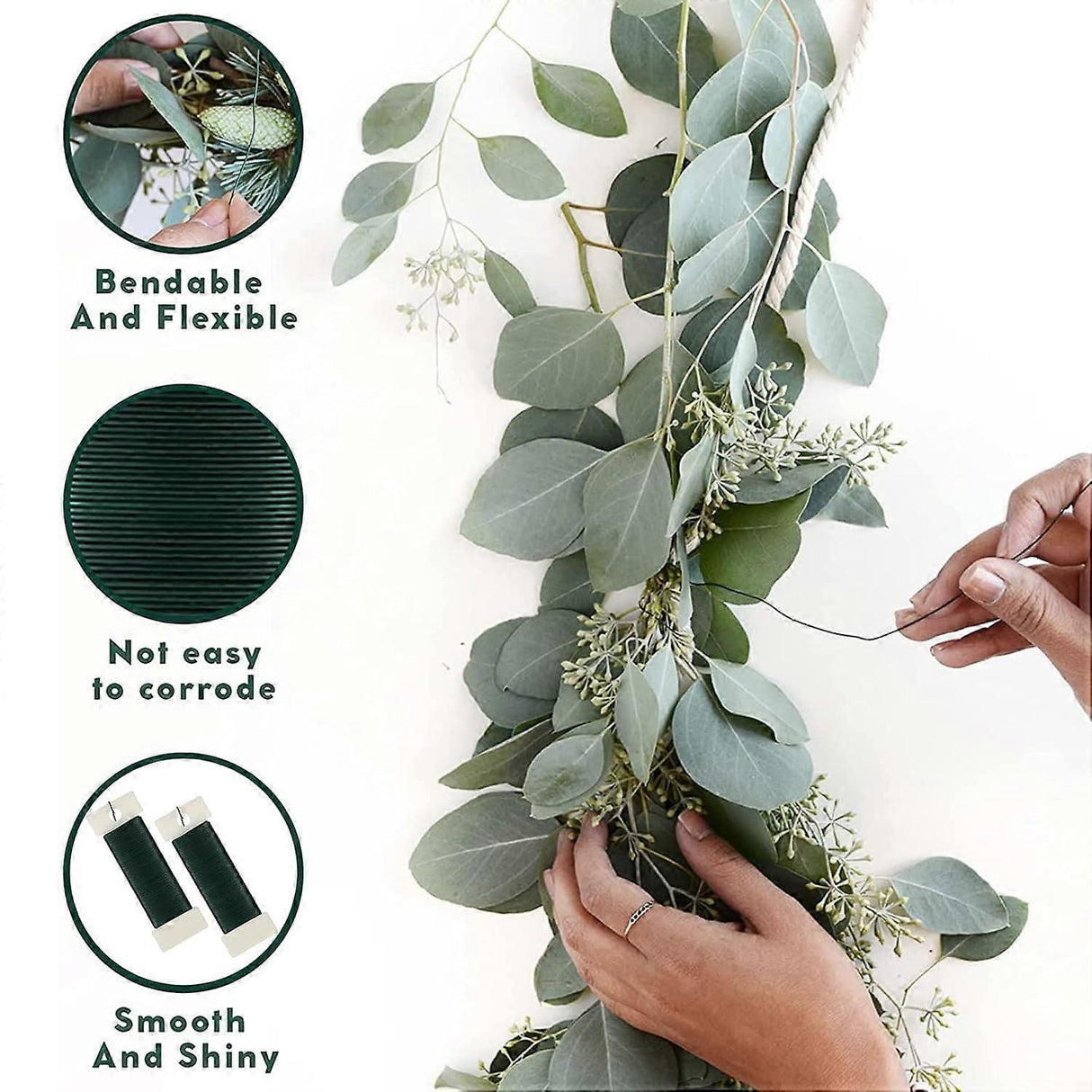 rolls green floral wire for wreath tying, wreath tying wire—yux