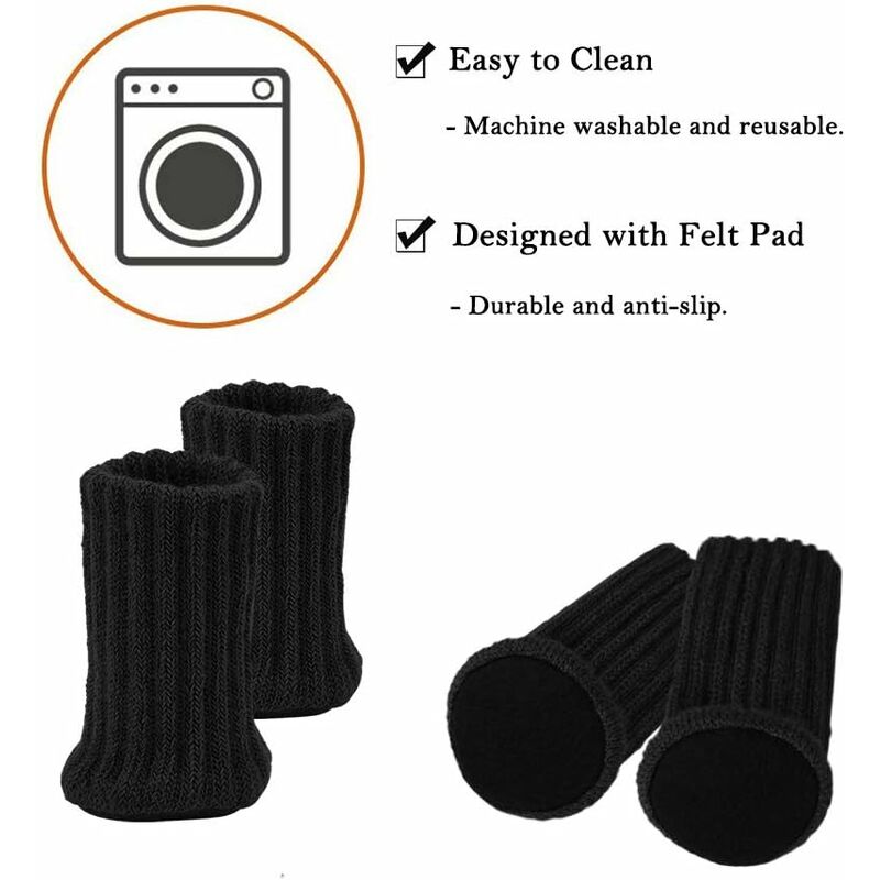 24 pcs Felt Chair Socks, Furniture Table Covers Protectors for Legs Feet Floors - Prevents Scratches and Noise (Black)