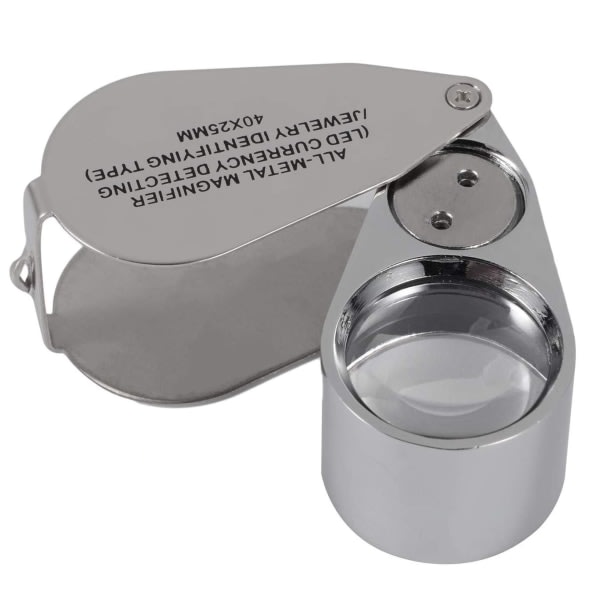 Jewelers Loupe 40X Magnification Metal Foldable Loupe with LED & UV Light