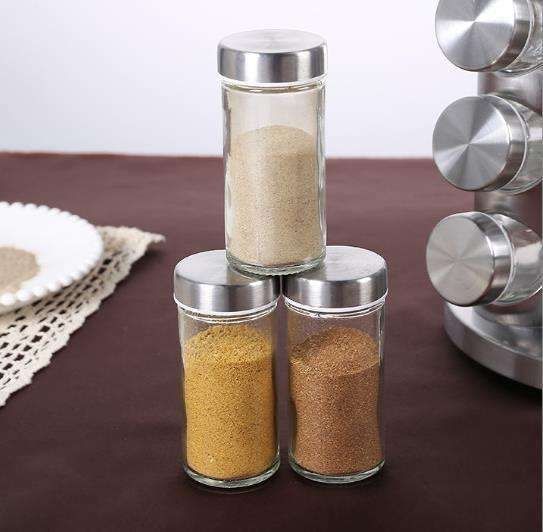 20 Glass Jars with Labels, Transparent, Rotating Spice Tower