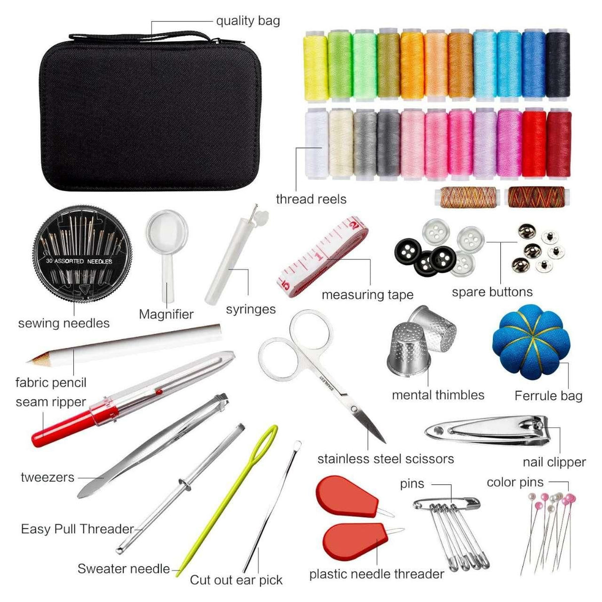 Sewing kit 98 pieces with 24 thread colors, MultiColor