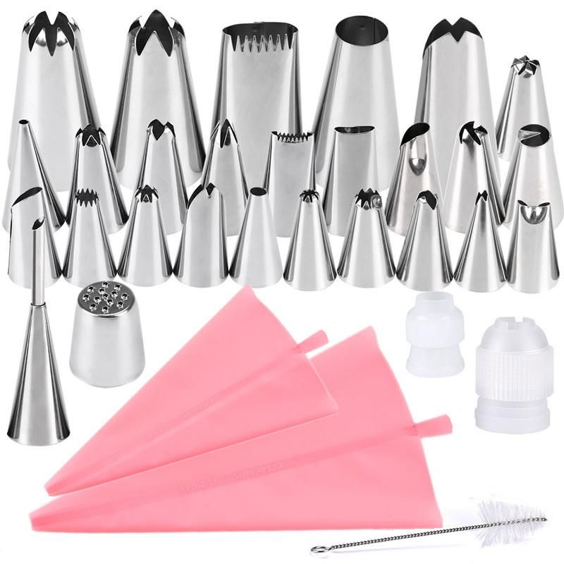 27pcs Pink Tulle Set Liquor Tips Bag Connector, Cake Tool