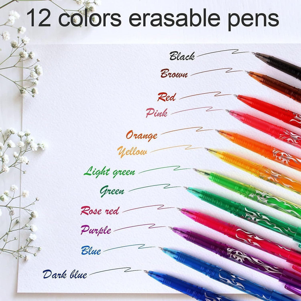 Erasable Gel Ink Pens 12-pack, MultiColor