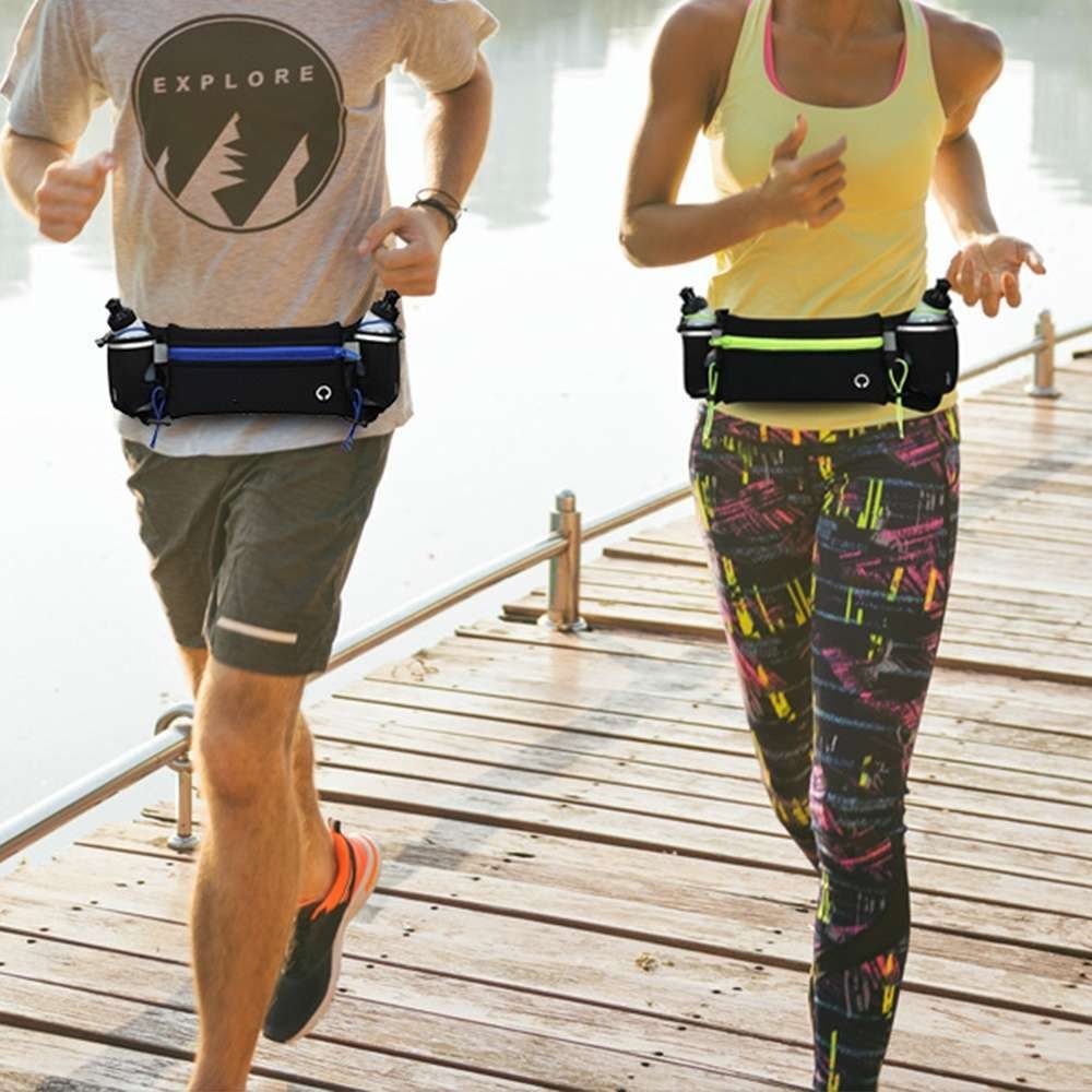Running Belt with Water Bottles for Active People, Black