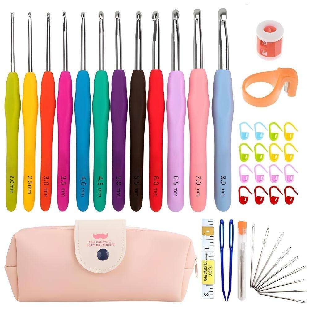 45-Piece Crochet Kit with Hooks, Markers, Tape Measure, MultiColor