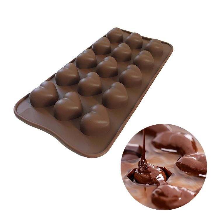 15 Hearts Ice Chocolate Jelly Mold for Pralines, Brown