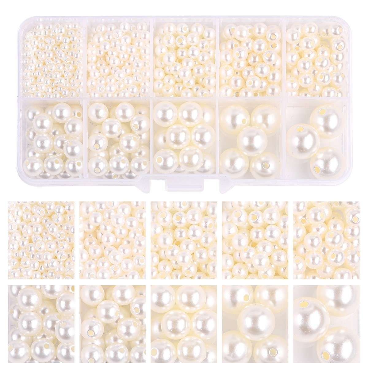 800pcs Acrylic Beads for Jewelry Making, DIY Imitation Pearls, Cream
