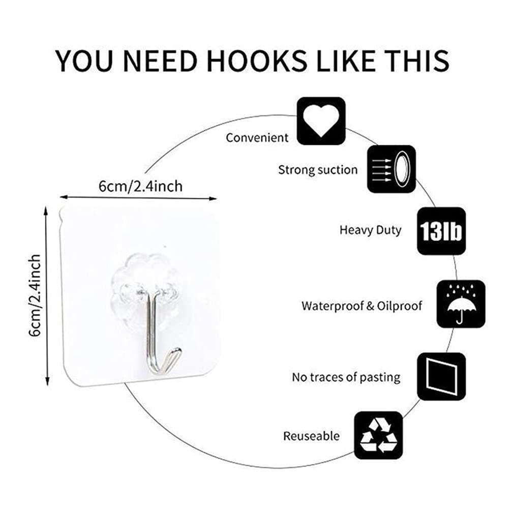 10-pack Self Adhesive Hooks, Towel Hangers Transparent