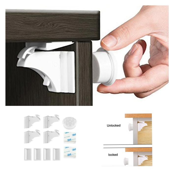 4pcs Child Lock Magnetic Drawer Lock, White