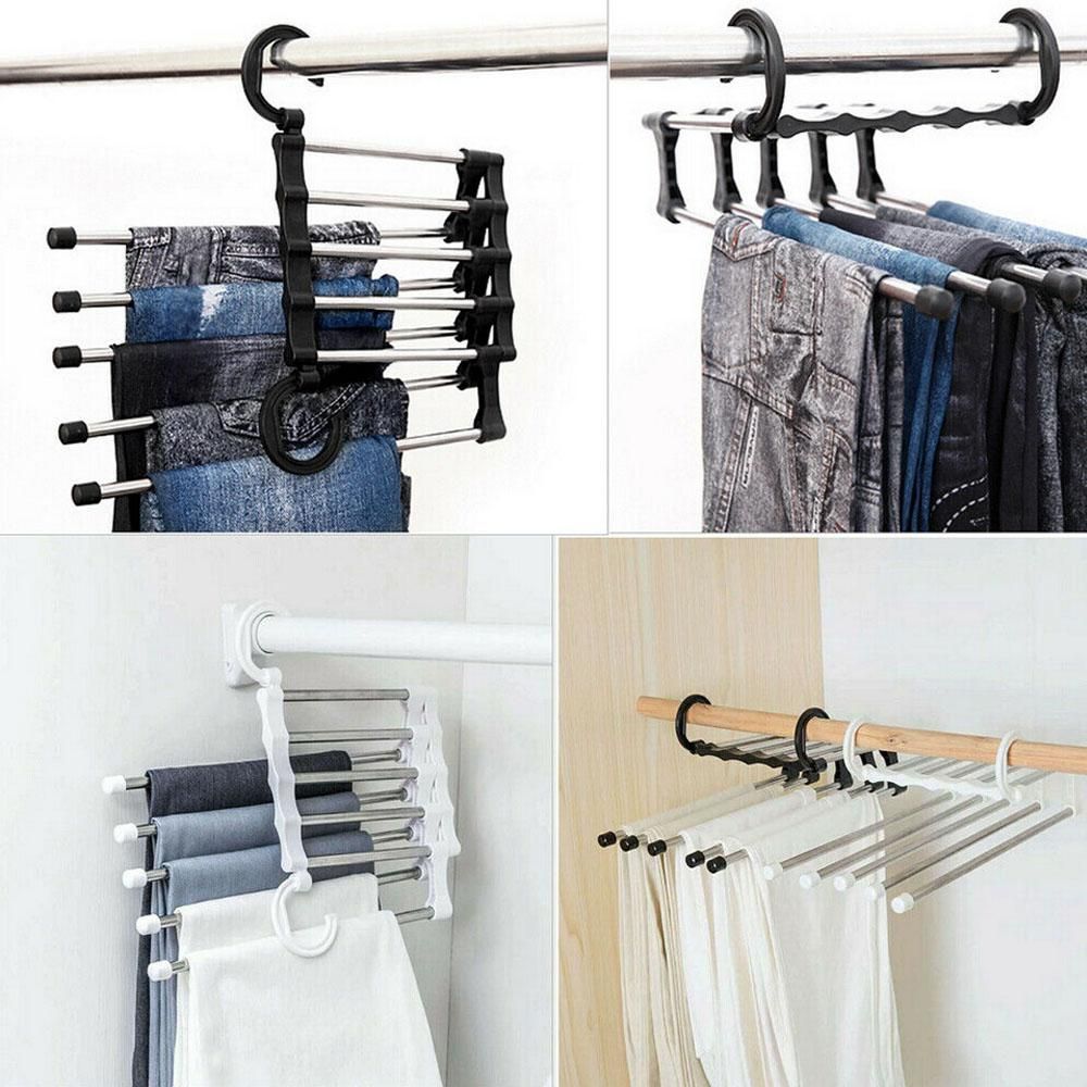 5 Clothes Hangers for Pants with Connection Hook, Black