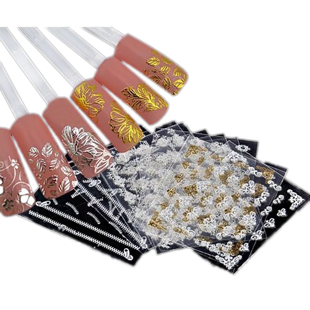 6 Sheets Silver Gold Nail Stickers, 12x4 cm