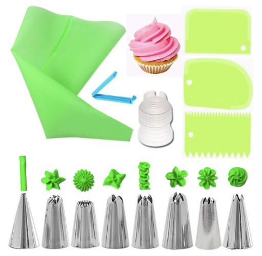 Pink tulle set 14 pieces with liquor bag, liquor tweezers, dough scraper