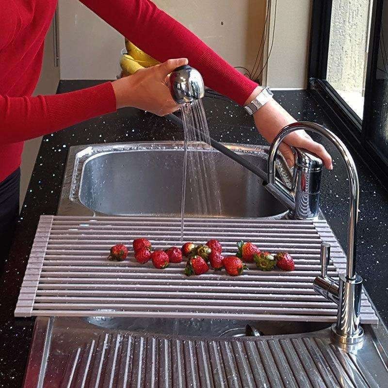 Foldable Stainless Steel Dish Rack, Silver